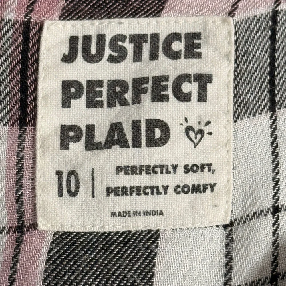 Justice Long Sleeve Pink/White/Black Plaid Button‎ Front Shirt Youth Size 10